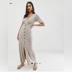 Asos Design Button Wrap Front Maxi Dress